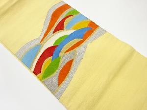 リサイクル 手織り紬抽象山並みに風景模様織出し名古屋帯